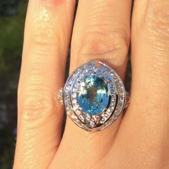 3.8ct Natural Earth Mined Blue Unheated Zircon Tanzania Cocktail Ring 5 NEW